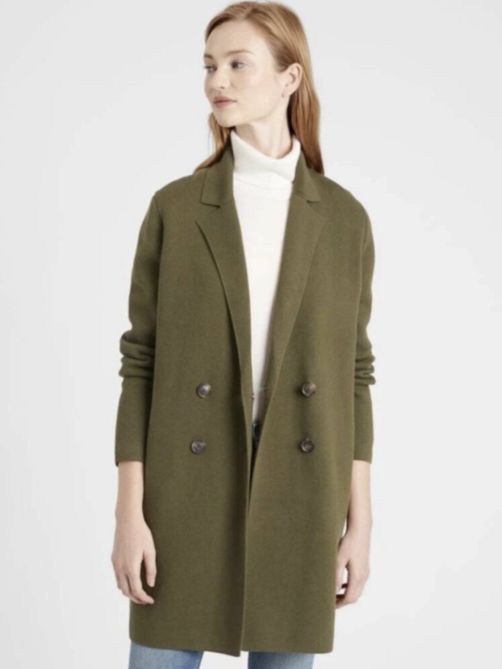 Banana Republic Cocoon Coatigan Double-Breasted Sweater - Dark Olive Green